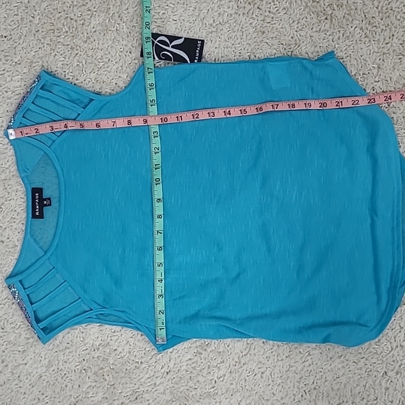 Rampage Sleeveless Blue top Sheer back - Picture 9 of 12